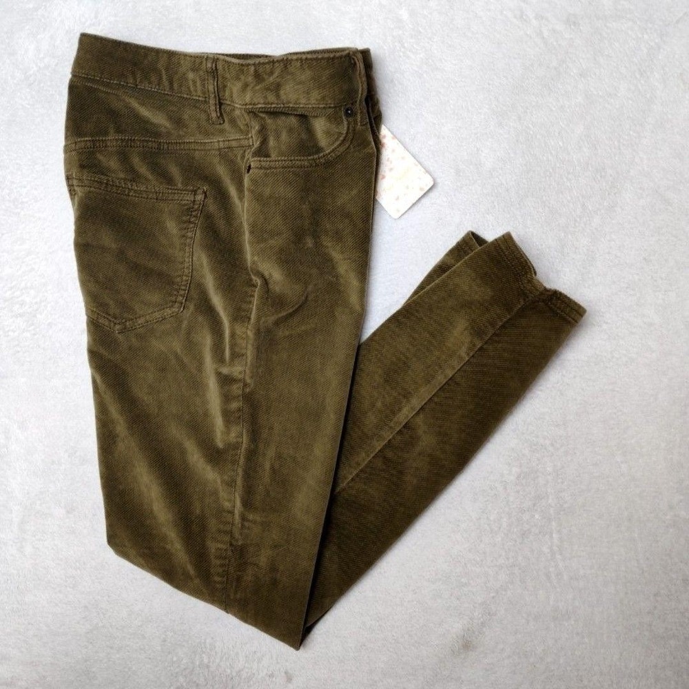 Free People Pants Womens 28 Green Corduroy Ankle Slim Stretch Pockets Fit